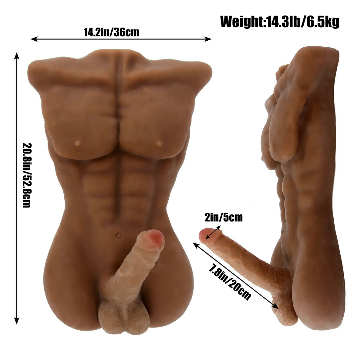 53cm/20.8in Male Torso Doll 6kg/13.2lbs TPE Sex Doll Torso Dark Tanned Skin Half Body Male Love Doll alternate view