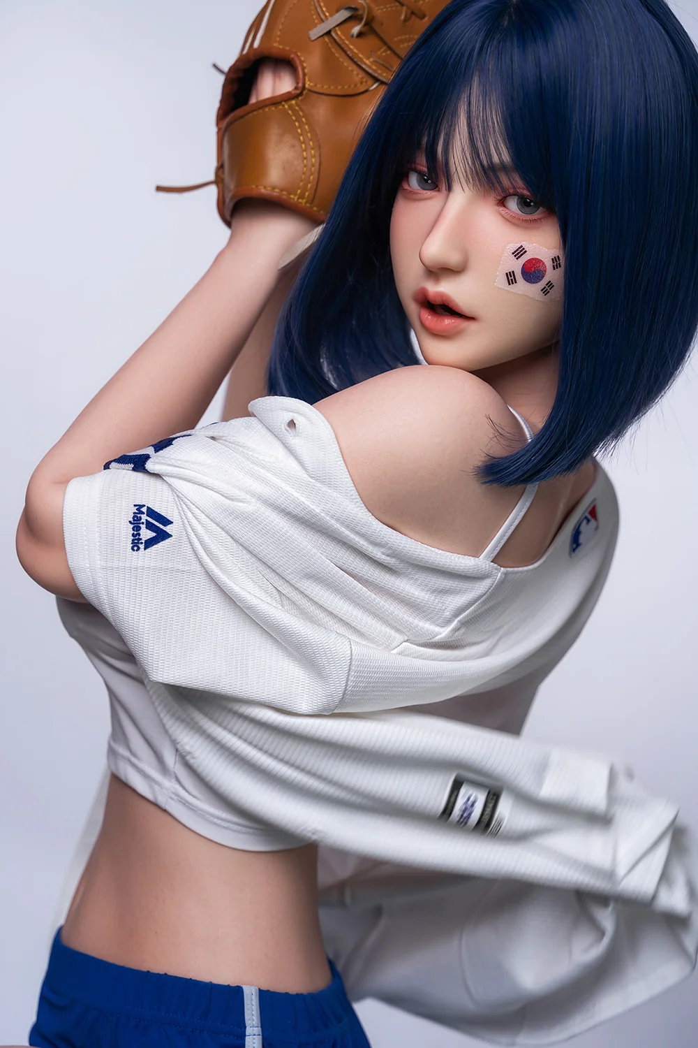 Felicia 158cm Realistic Full Silicone Oral Sex Love Doll Blue Hair Asian Woman ROS Head Movable Jaw Sex Doll
