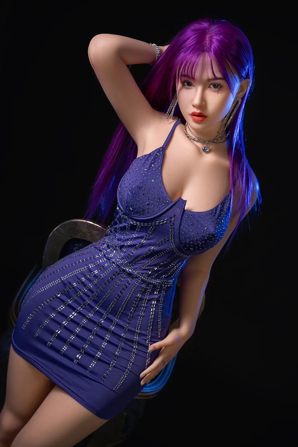 Vera 165cm #644-A Purple Hair Full Silicone ROS Head Sex Doll Sexy Asian Woman Movable Jaw Oral Sex Adult Love Doll