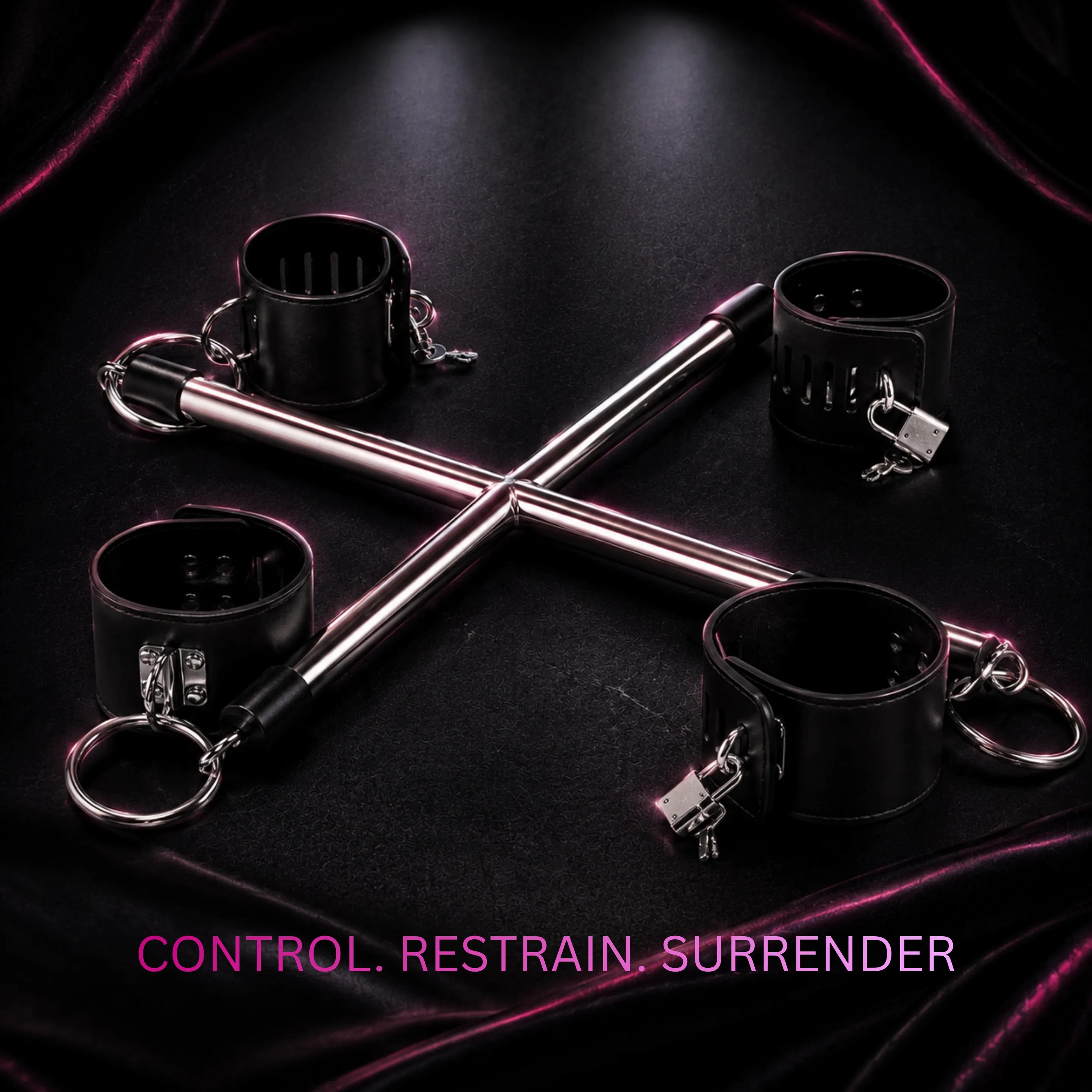 Stainless Steel Leather Wrist & Ankle Restraint Spreader Bar Set