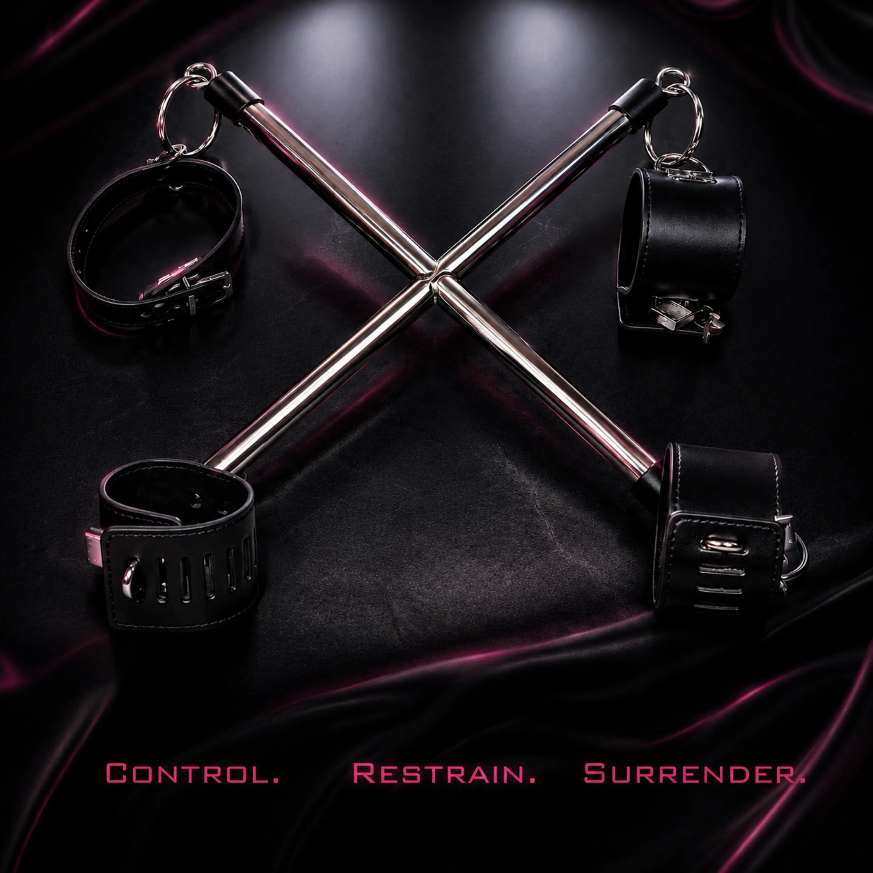 Stainless Steel Leather Wrist & Ankle Restraint Spreader Bar Set alternate view