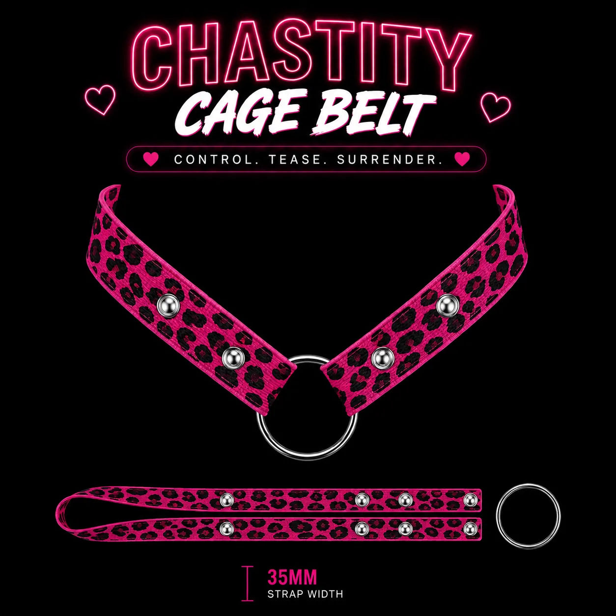 Adjustable Men's Chastity Belt Anti-Fall with Ring - Pink Leopard