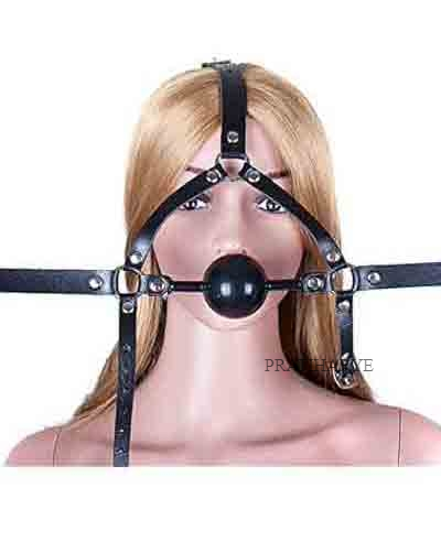 Leather Head Harness Bondage with Silicone Gag Ball