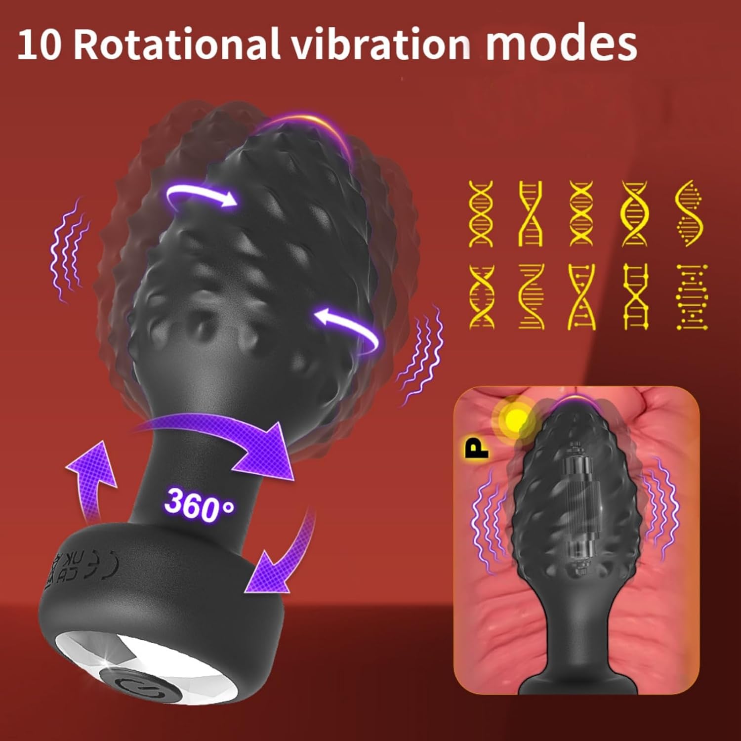 360° Rotating Textured Vibrating Butt Plug