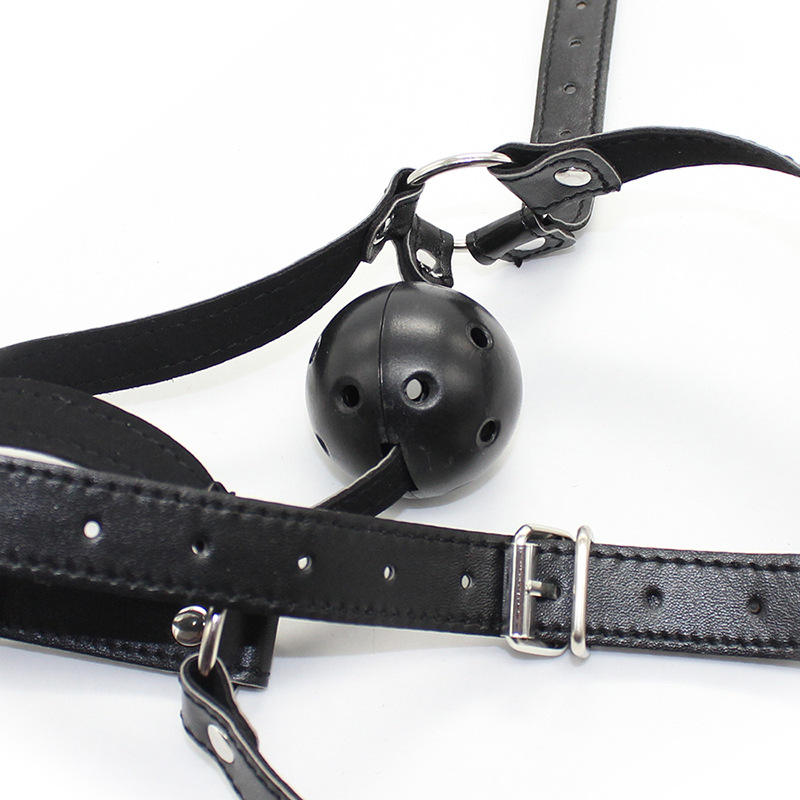 Leather Strap Face mask with Mouth Gag Ball alternate view