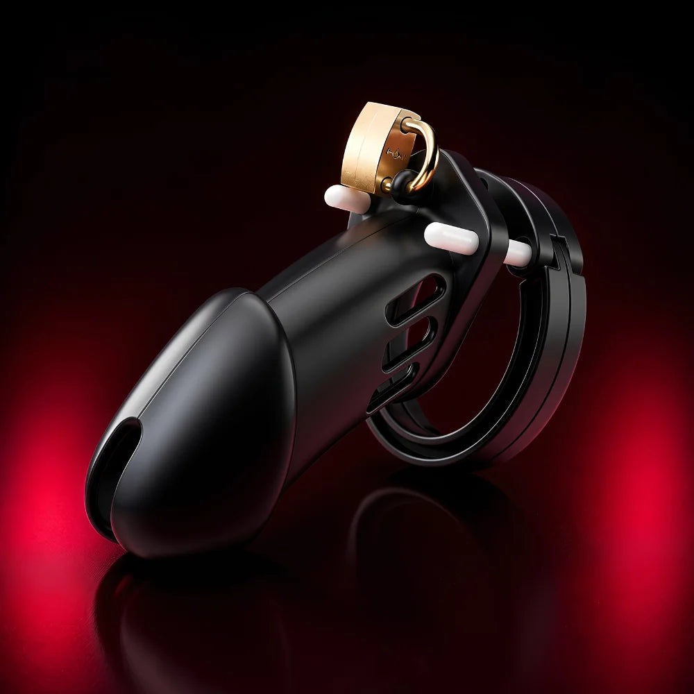 Long Neck Silicone Male Chastity Cage lock - Black