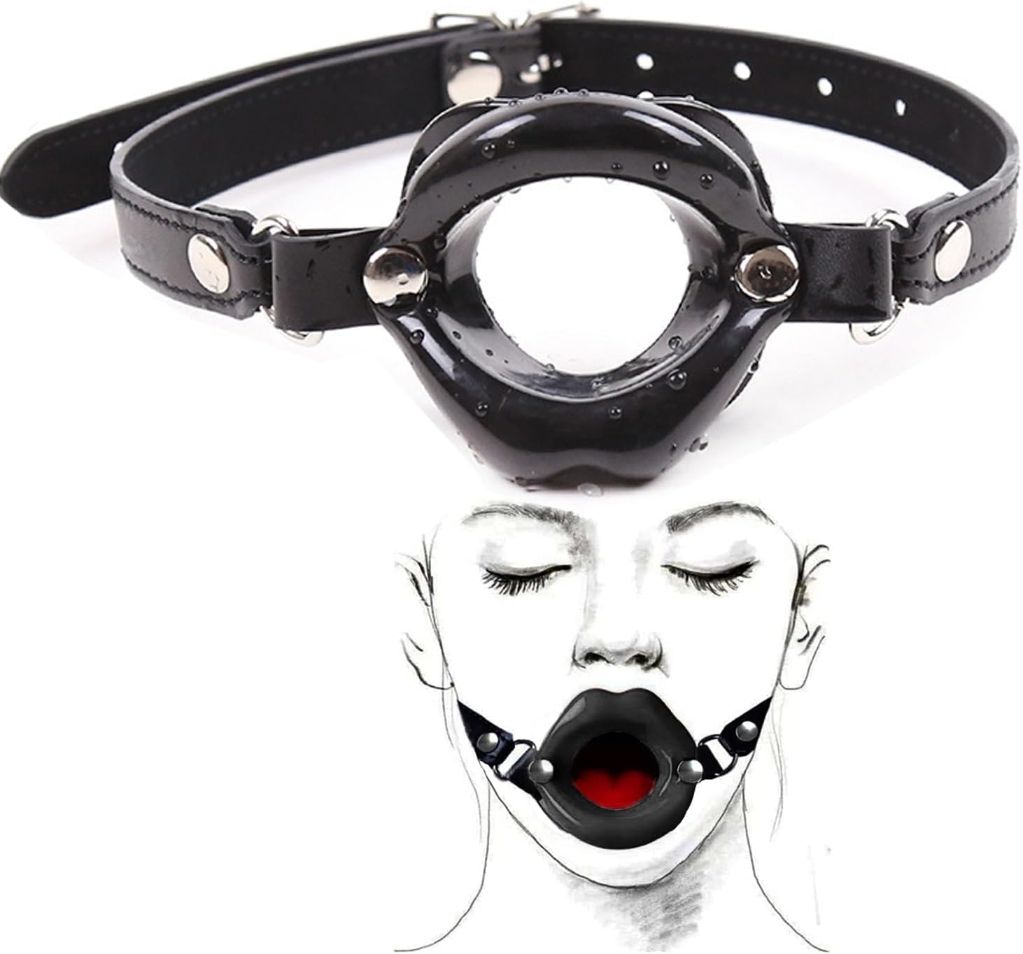 Silicone Lip Separator Ball Gag with Adjustable Leather Harness