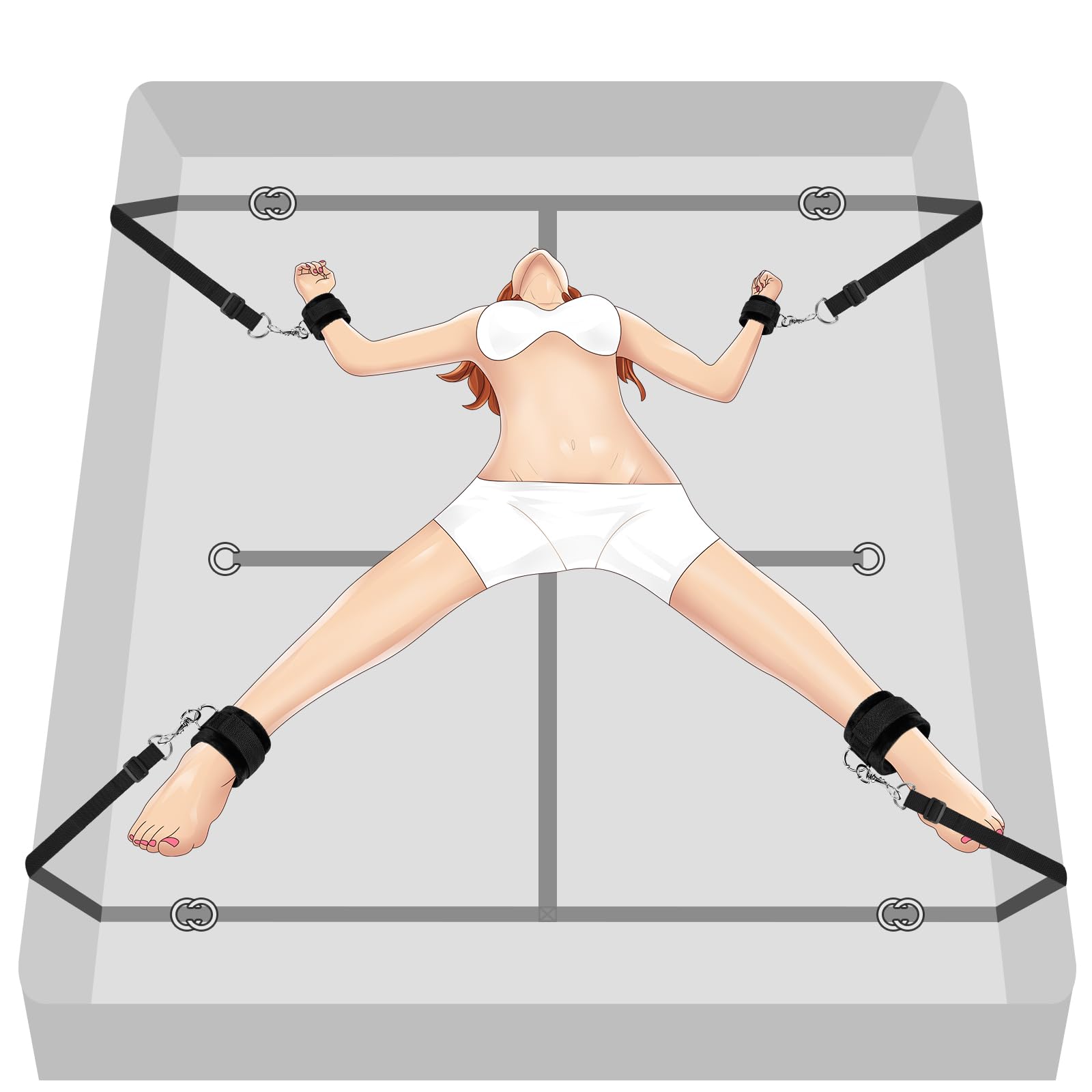 Sex Bondage BDSM Kit Bed Restraints Set Super Easy Install Straps
