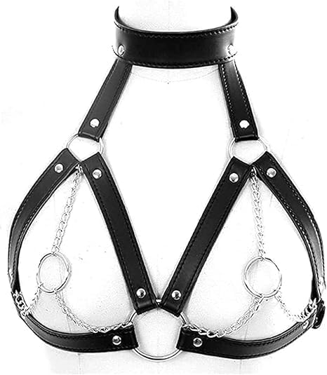 Women's Body Chest Harness Belt Adjustable PU Leather Gothic Punk Collar Choker