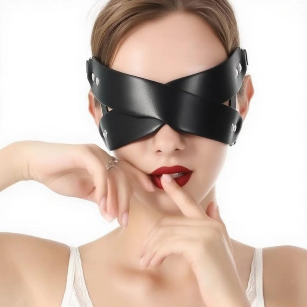 Women Sexy PU Leather Eye Mask Leather Half Face Masquerade Mask Halloween
