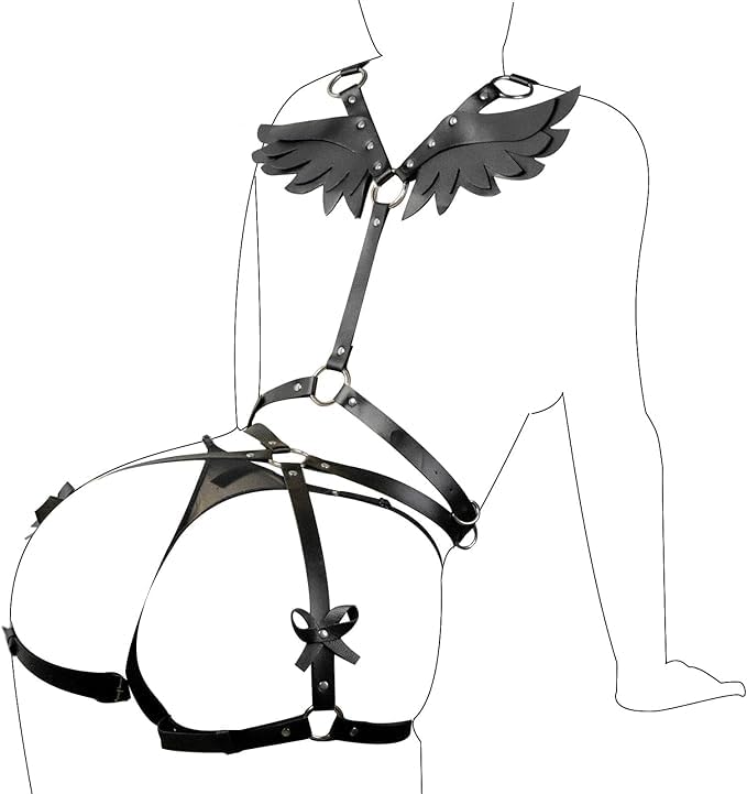 2 PCS Women's Body Chest Harness Belt with Angel Wings Sexy Adjustable