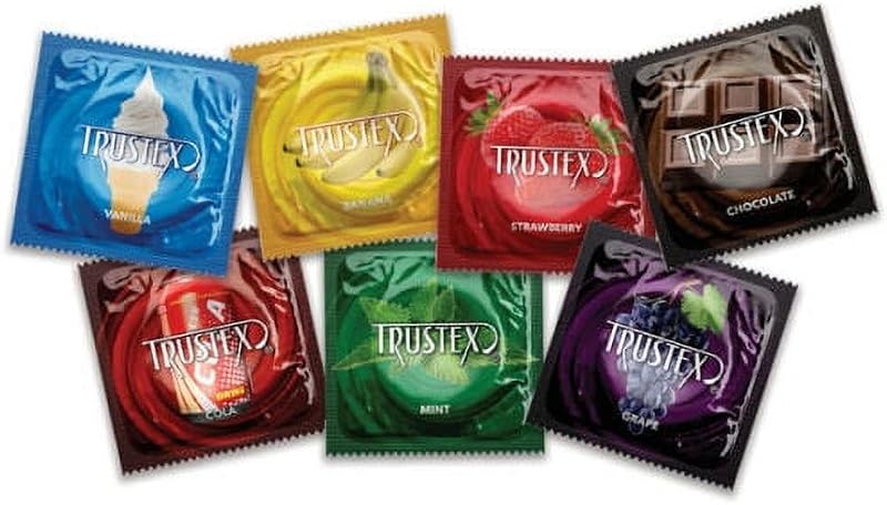 Trustex Assorted Flavors, Premium Flavored Latex Condoms with Silver Pocket Case, 24 Count