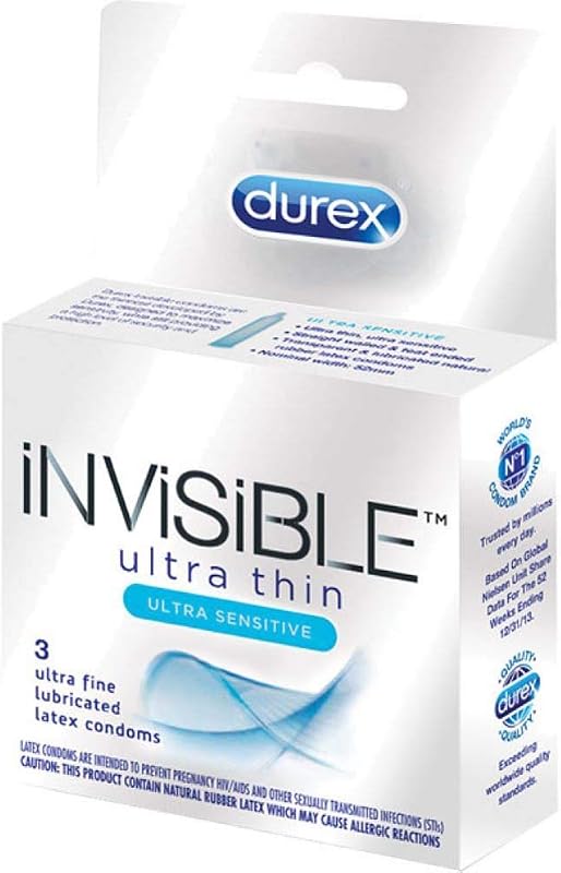 Durex Invisible Ultra Thin & Ultra Sensitive Premium Condoms, 3 Count