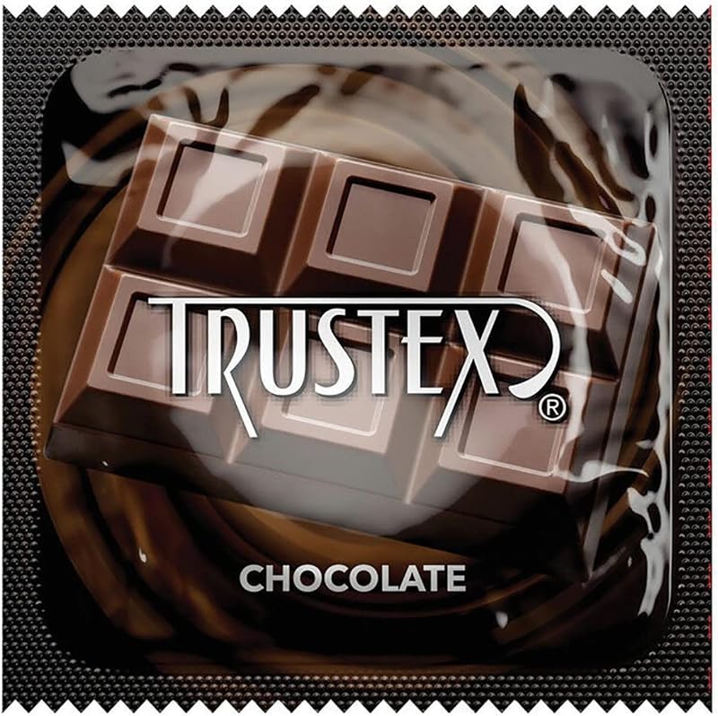 Trustex Chocolate Flavored Lubricated Latex Condoms with Silver Pocket Case, 24 Count