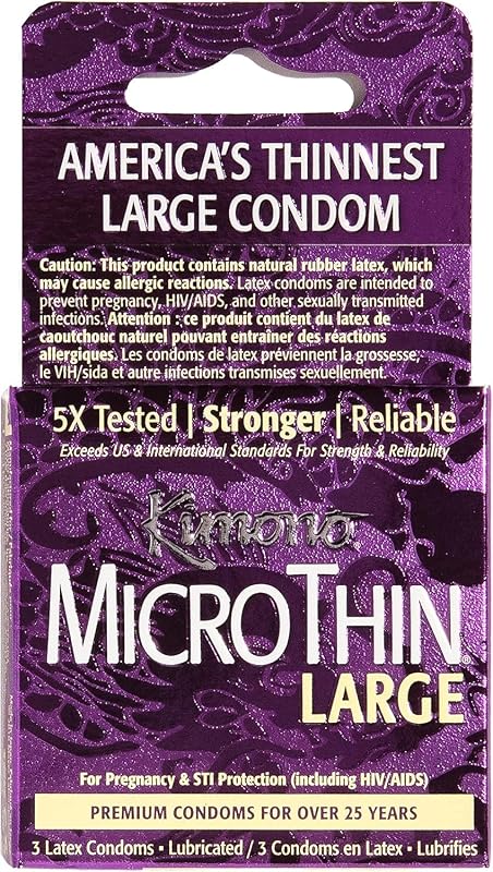 Mayer Laboratories Kimono Microthin Large Condoms, Natural Latex Color, 3 Count