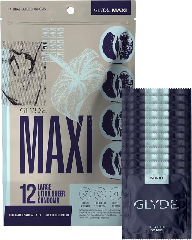 Glyde Maxi Large Fit Condoms, Natural Rubber Latex - 12 Count, 57mm