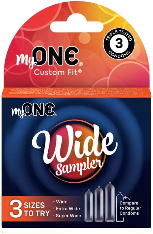 ONE Wide Condom Variety Pack, 3 Large Condom Sizes (57G, 60H, and 64J) with a Brass Pocket Case, 3 Count