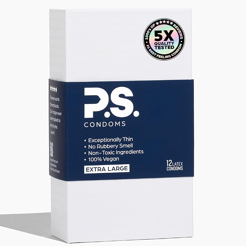 PS Condoms Extra Large Thin Latex Condoms, Clean & Odorless, XL 12 Pack