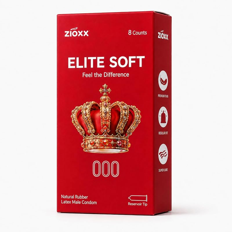 ZIOXX Elite Soft Condoms, Second Skin Feel Premium Latex Lubricated, 8Ct