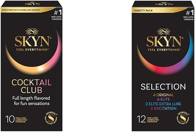 SKYN Cocktail Club Flavored Condoms, 10 Count & SKYN Selection Non-Latex Condoms Variety Pack - 12 Count