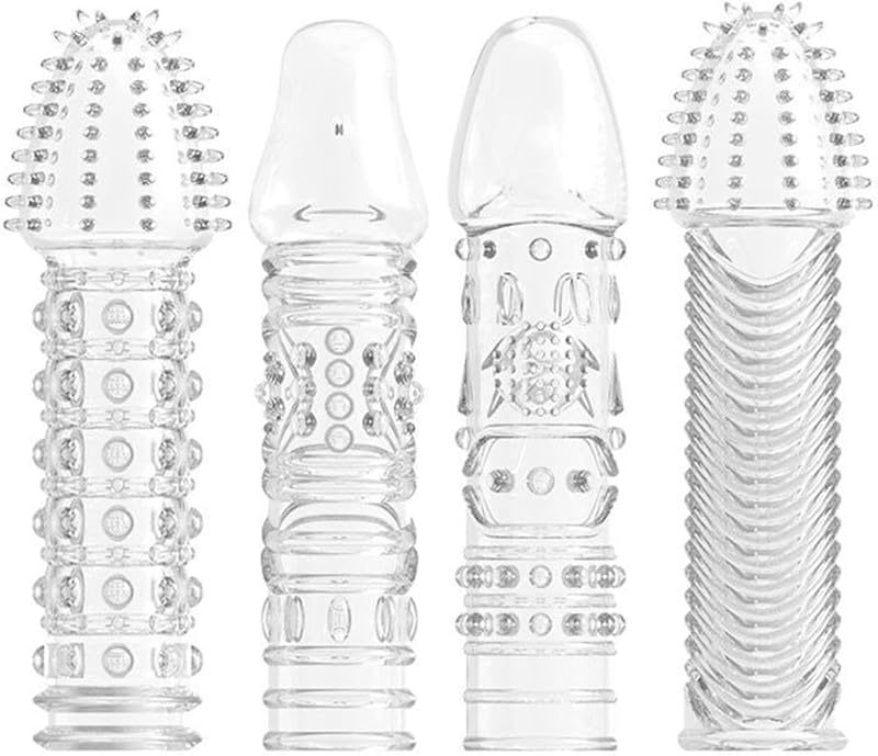 4 Count Transparent Male Condom Adult Lock fine Ring Extended Sleeve Crystal Sleeve A New Experience with Your Partner