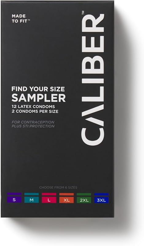 Find Your Condom Size Sampler — 2 Condoms Per Size (S, M, L, XL, 2XL, 3XL), Variety Pack, Assorted, Custom Fit, Lubricated, Latex, 12 Count