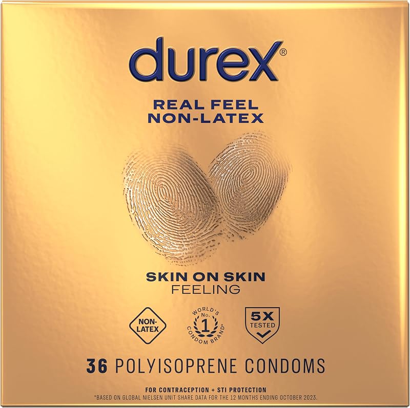 Durex Real Feel Non Latex Condoms, Lubricated Latex Free Condoms, 36 Count