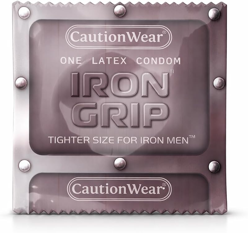 Caution Wear Iron Grip Condoms – 100 Pack, Snug Tighter Fit Latex Condoms for Men, Lubricated, Secure Fit, Individually Wrapped Bulk Value Pack