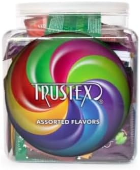 Trustex Assorted Flavors, Premium Flavored Latex Condoms with Silver Pocket Case, 144 Count Bowl