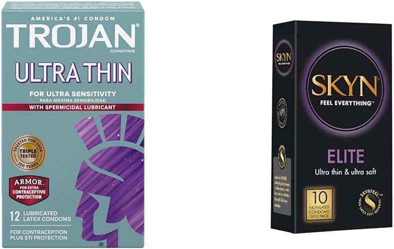 Trojan Condom Sensitivity Ultra Thin 12 Count and SKYN Elite 10 Count Condoms