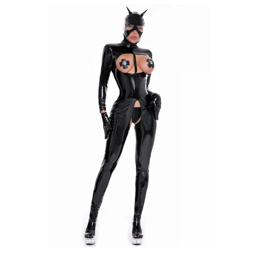Open Bust & Crotch latex Full Body Catsuit alternate view