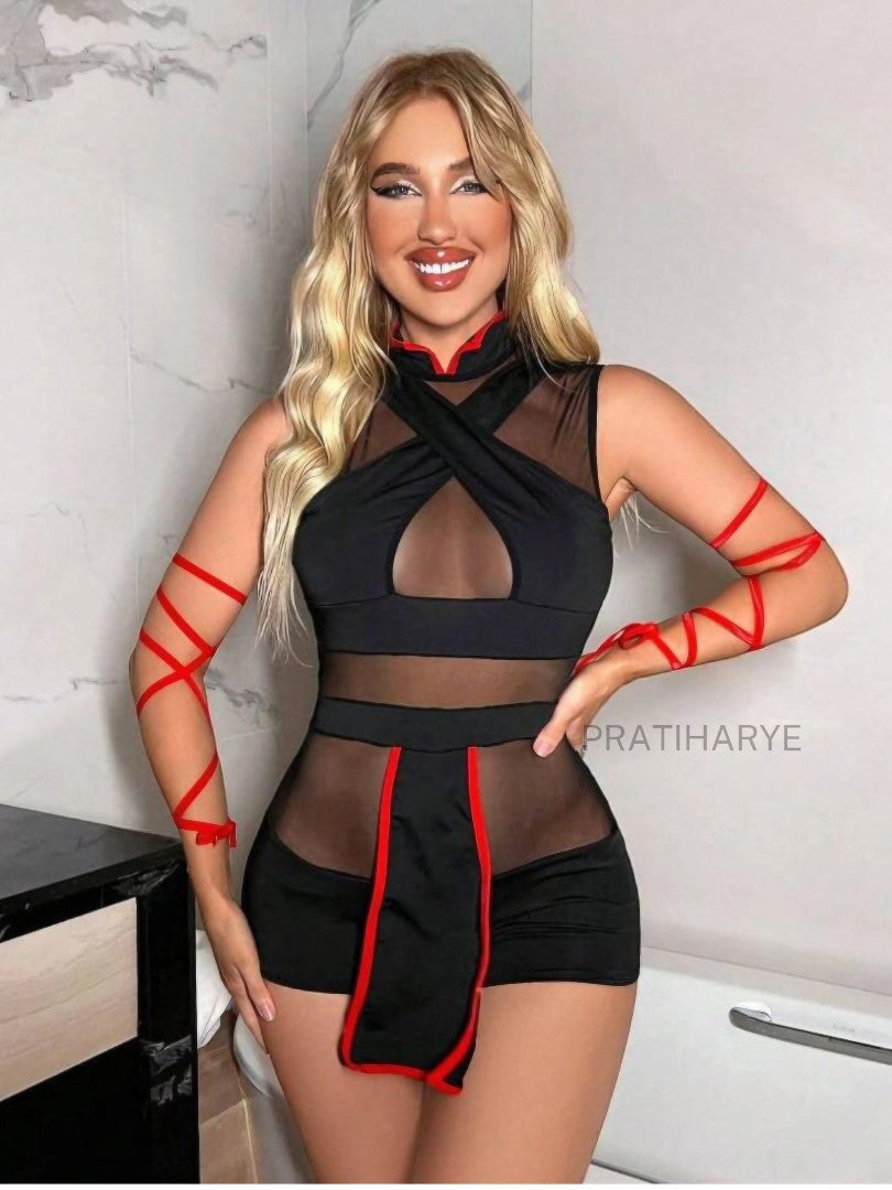 Ninja Cross Front Teddy Bodysuit alternate view