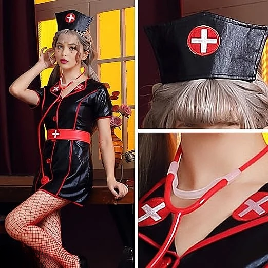 Latex nurse roleplay costume alternate view