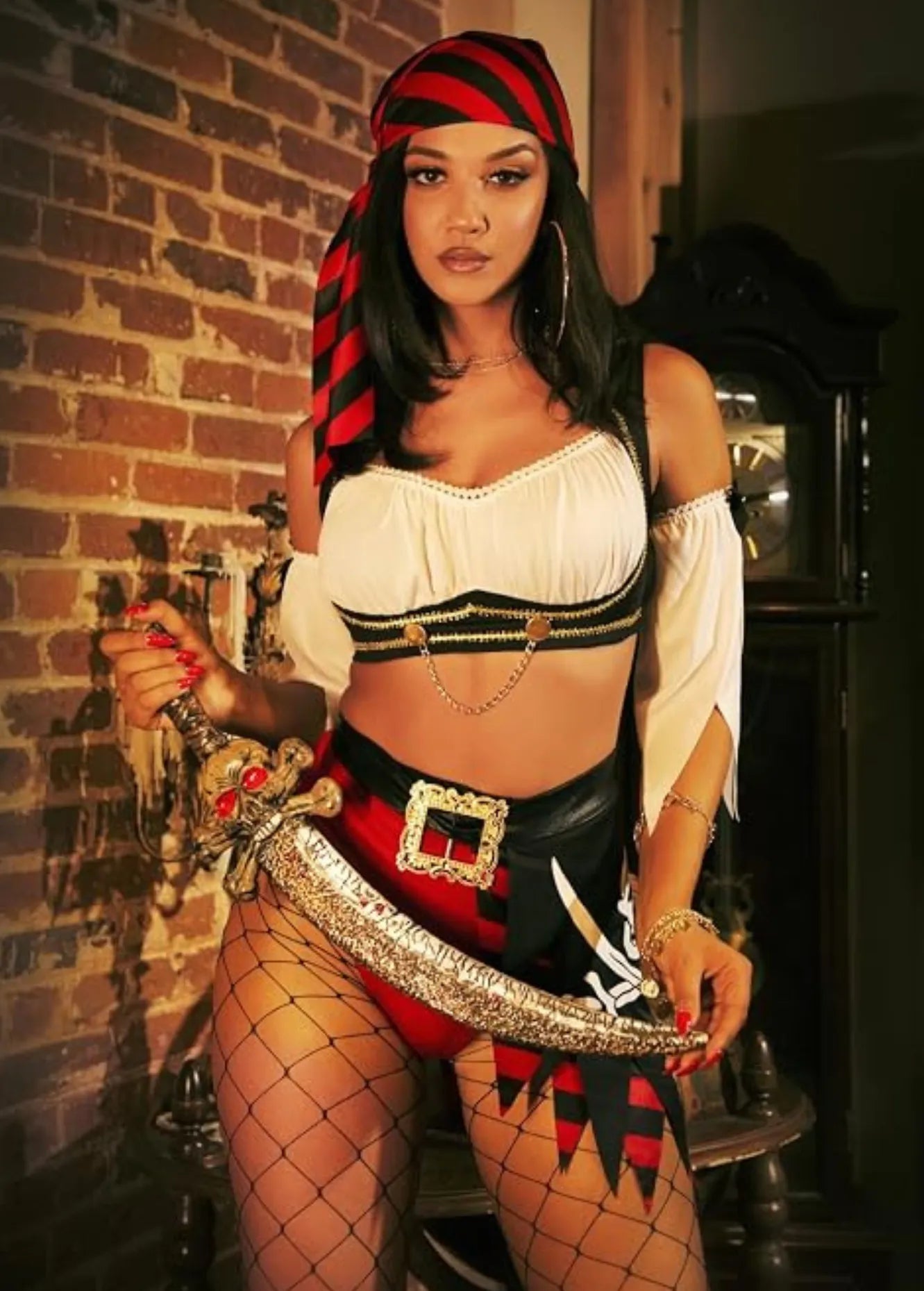 Sexy Pirate Roleplay Dress – Black & Red Pirate Costume Outfit alternate view