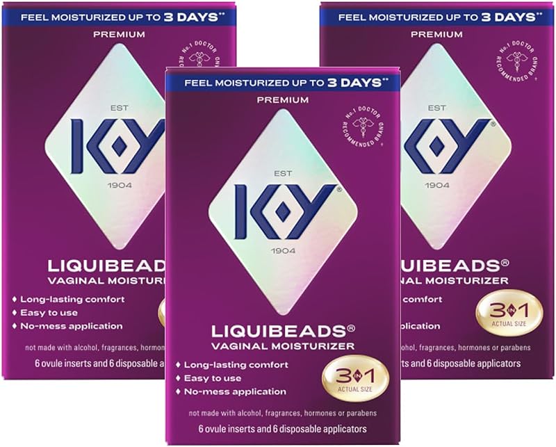 Liquibeads Silicone-Based Formula 6 Bead Inserts and 6 Applicators Vaginal Moisturizer & Lube for More Comfortable Sex For Men, Women and Couples (3 Pack)