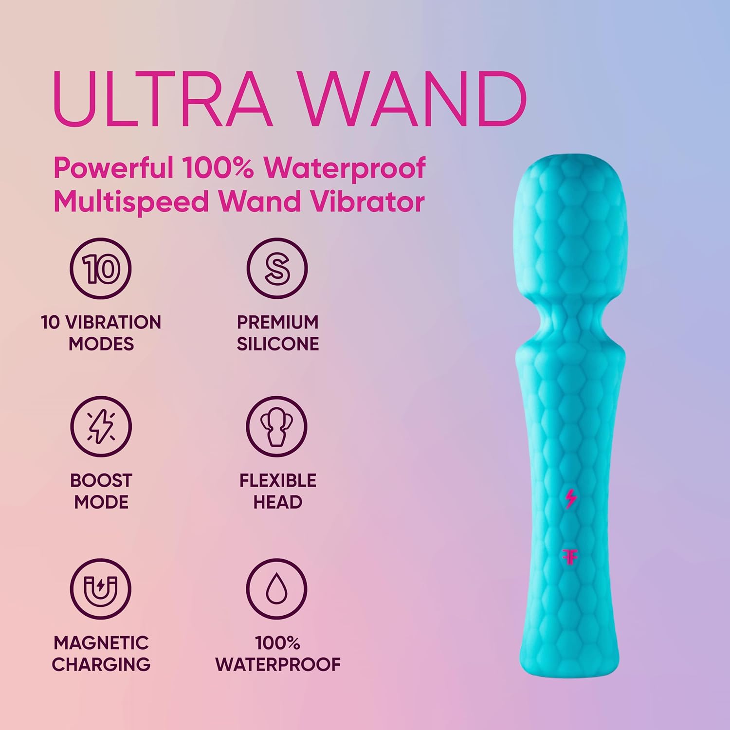 Ultra Wand Vibrator, Flexible Head, 10 Modes, Waterproof Silicone alternate view