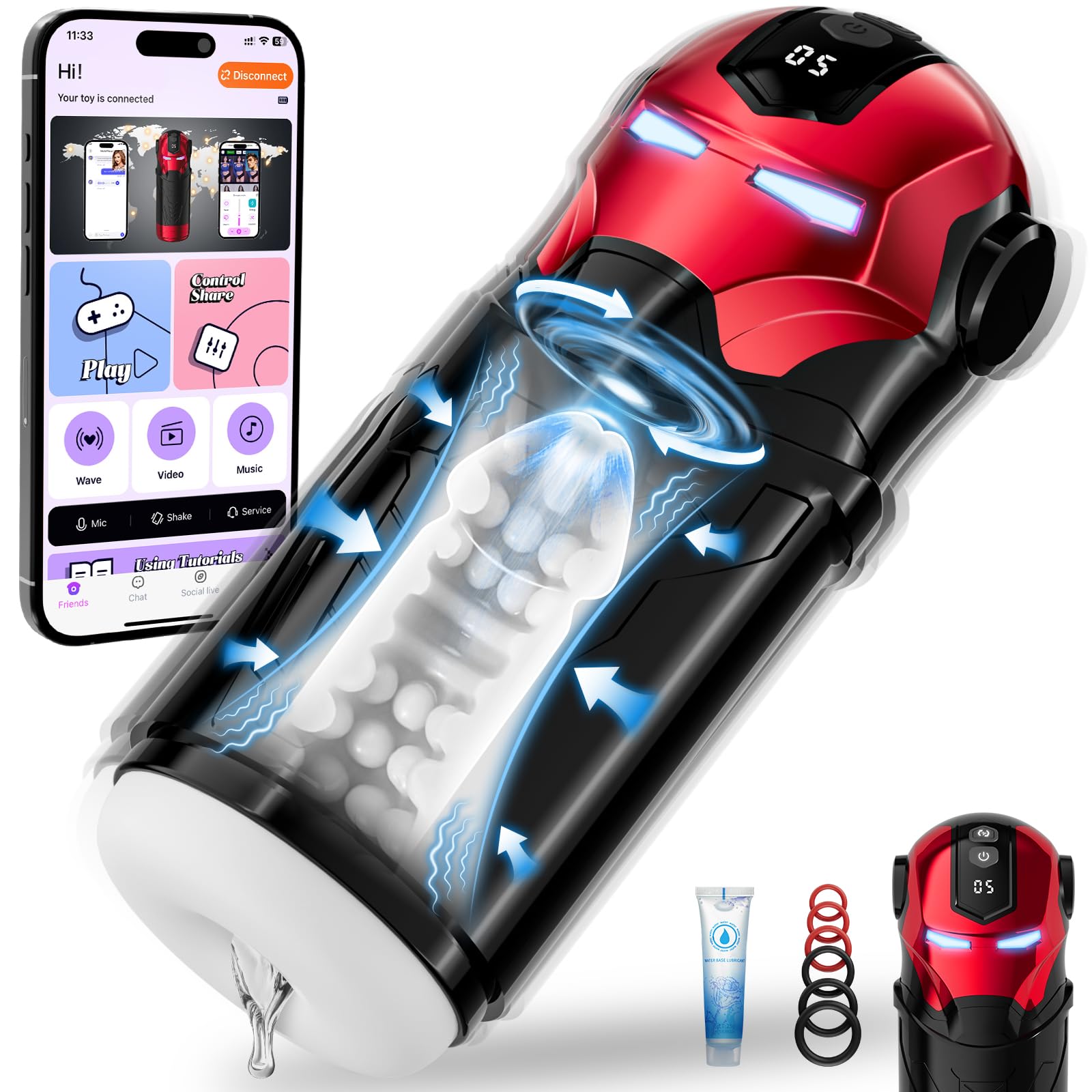 App Controlled Male Stroker with 5 Swing 5 Rotation and 5 Vibration