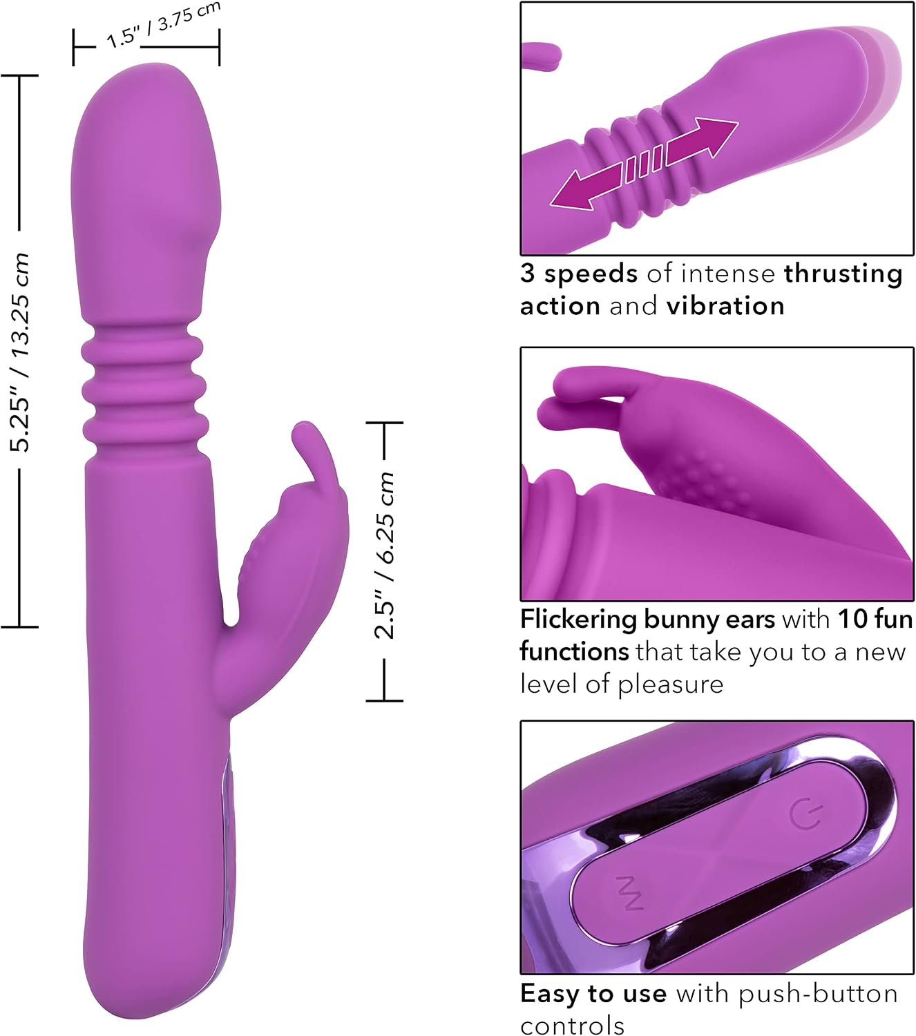 9 Frisky Rabbit Vibrator for Women Pleasure, Bunny Clit Stimulator - 48 Function Gyrating Shaft, 3 Vibration Points, Rev alternate view