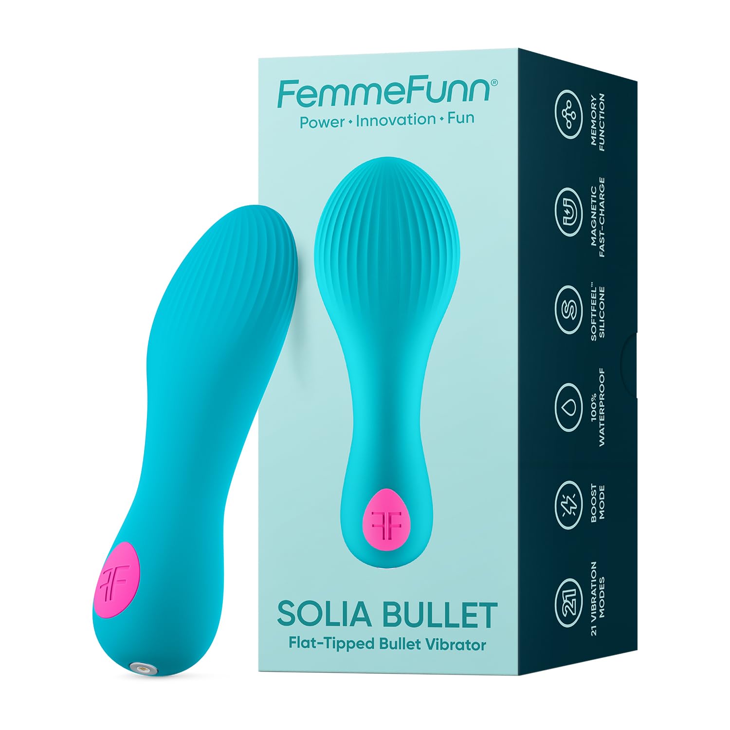 FemmeFunn Solia Flat Head Bullet Vibrator 21 Modes Turquoise