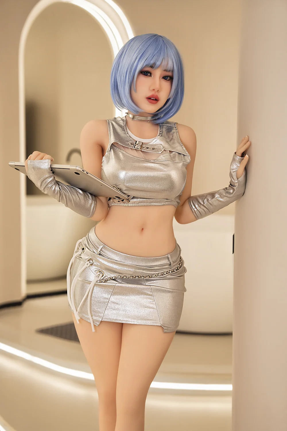 Nola 164cm K38 TPE Sex Doll Natural Skin Blue Hair TPE Adult Love Doll (Free 2ND Head)