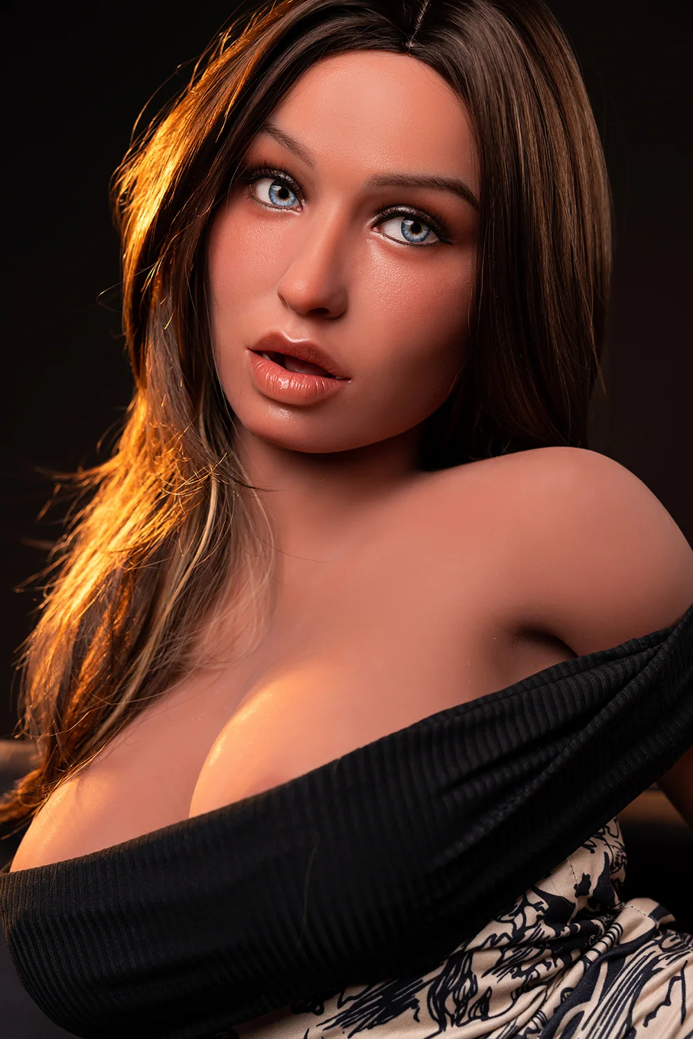 Aja 163cm #628 Soft Silicone ROS Head Adult Love Doll TPE Body Movable Jaw Tanned Skin Oral Sex Doll